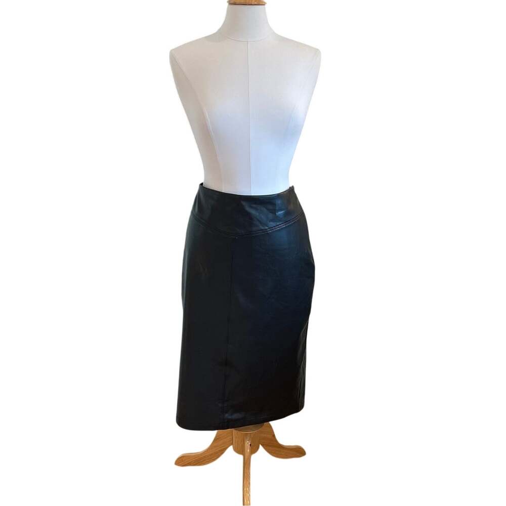 New Express Black Faux Leather Pencil Skirt, Back Slit, Lined, Minimalist, M